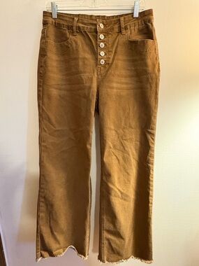 Sidefeel Brown Wide Leg Cropped Jeans Button Fly Raw Hem High Rise Size 12